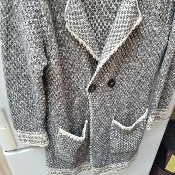Anthropologie HWR Chunky Knit Long Cardigan Pockets Grey S - Picture 5 of 10